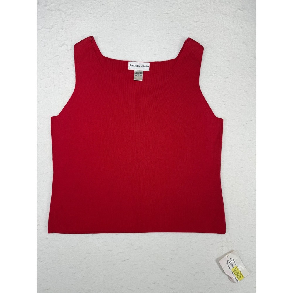 Hampshire Studio Red Square Neck Knit Tank Top Sleeveless PL NEW